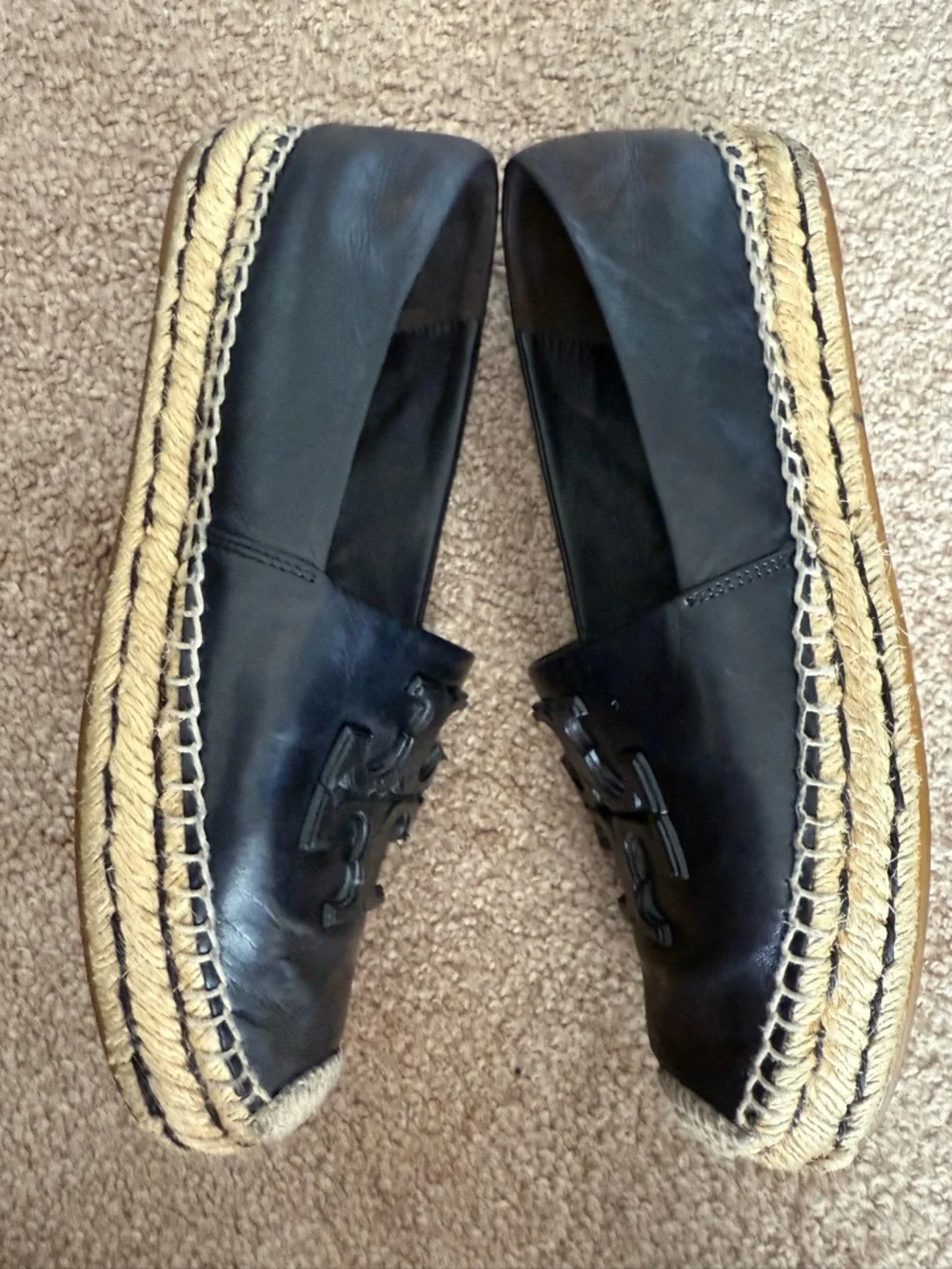 Tory Burch Ines Platform Black Leather Espadrille Flat